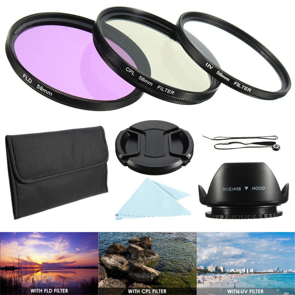 58mm Lens Filter Uvcpl Polarizerfld Kit Lens Hood For Canon 18